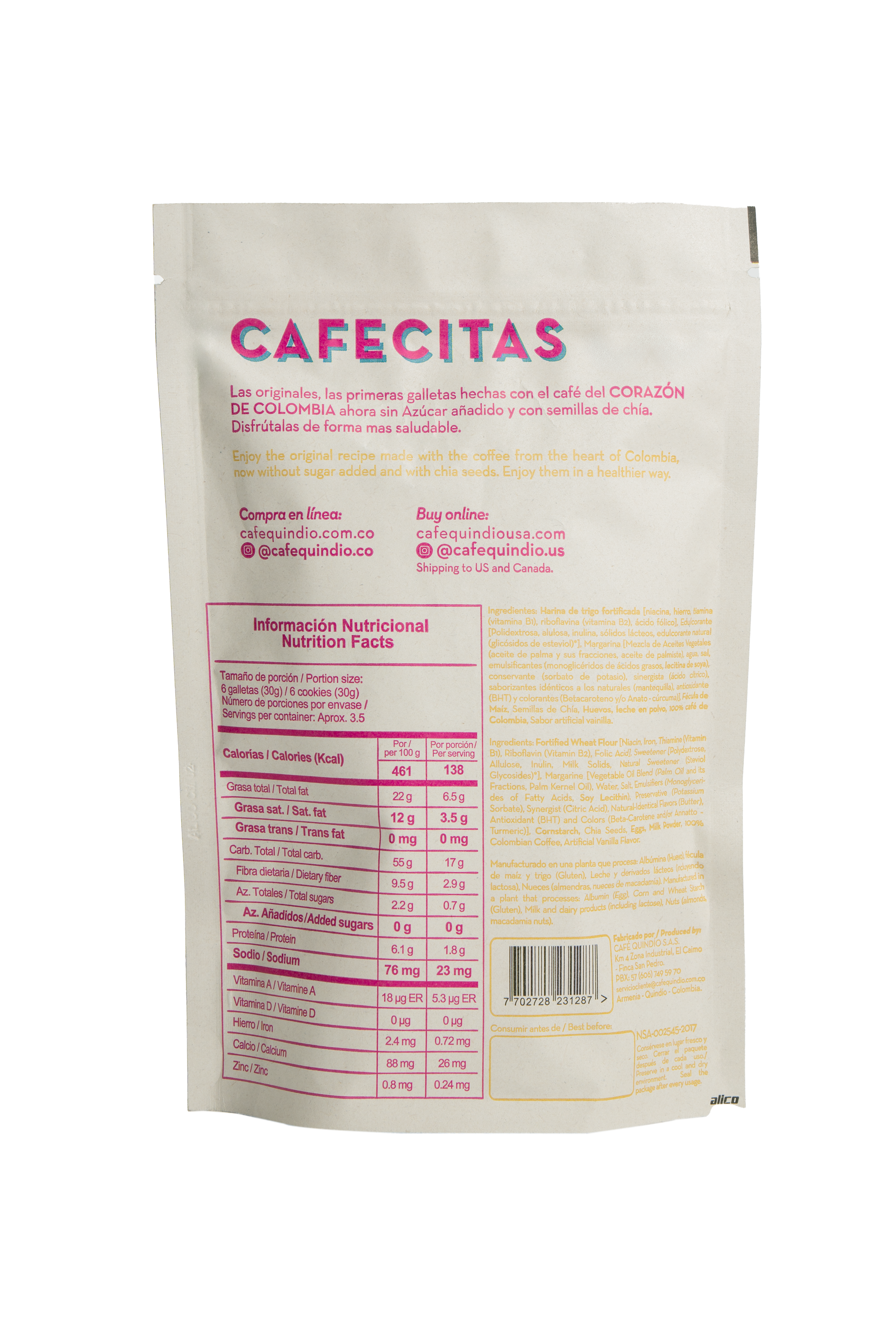 Galletas de Café Cafecitas Semillas de Chía