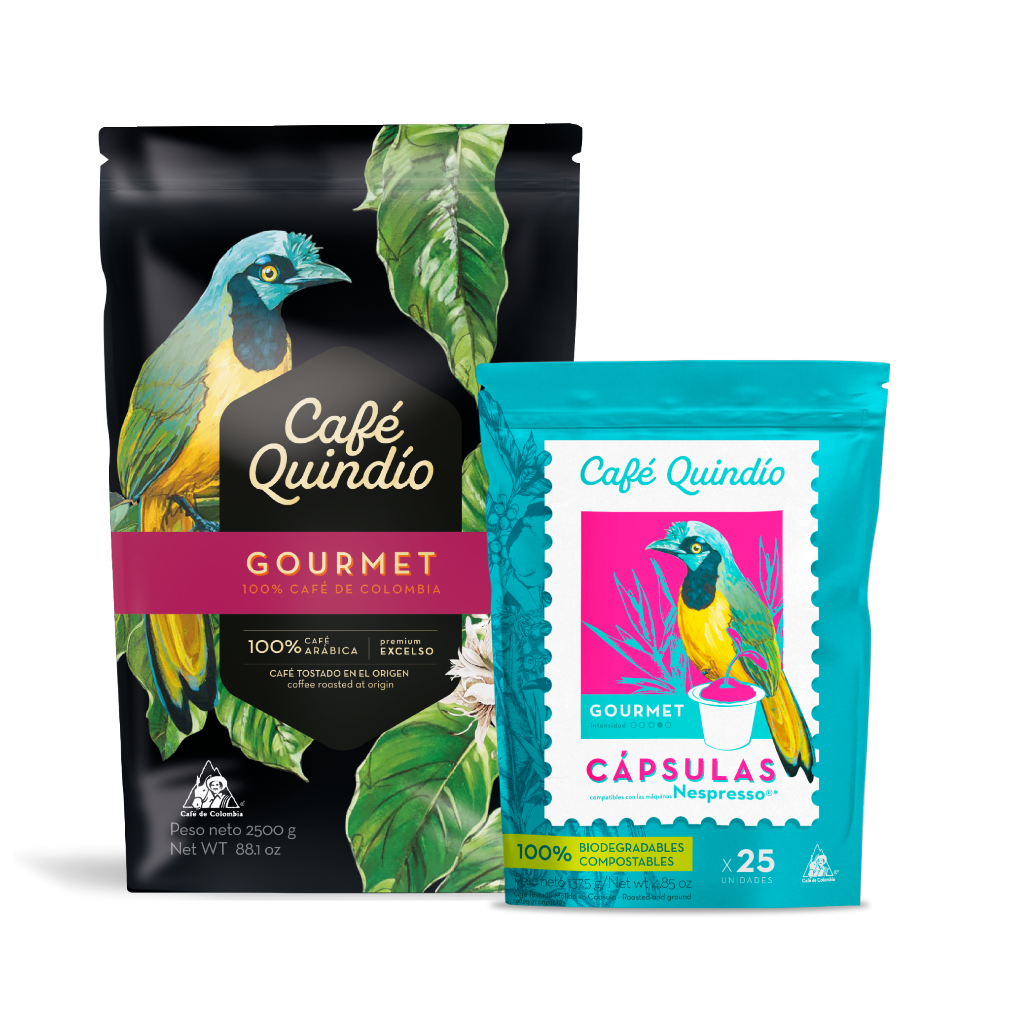 Café Gourmet en grano de 2.500 g y cápsulas café gourmet x 25 uds
